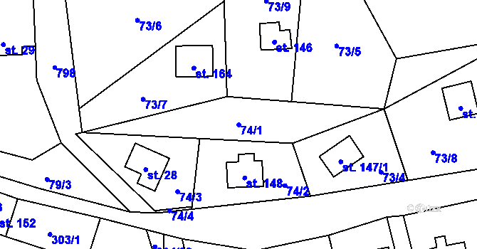 Parcela st. 74/1 v KÚ Horní Halže, Katastrální mapa