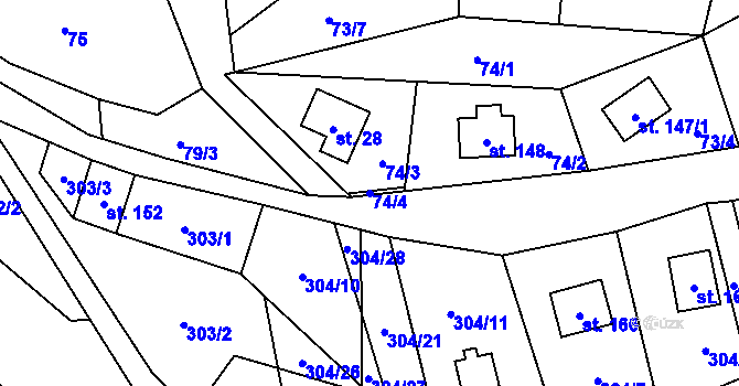 Parcela st. 74/4 v KÚ Horní Halže, Katastrální mapa