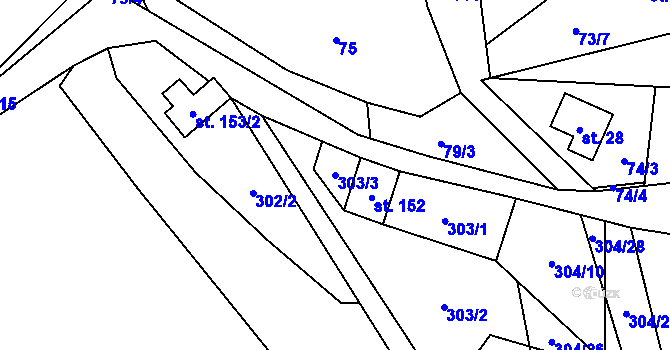 Parcela st. 303/3 v KÚ Horní Halže, Katastrální mapa