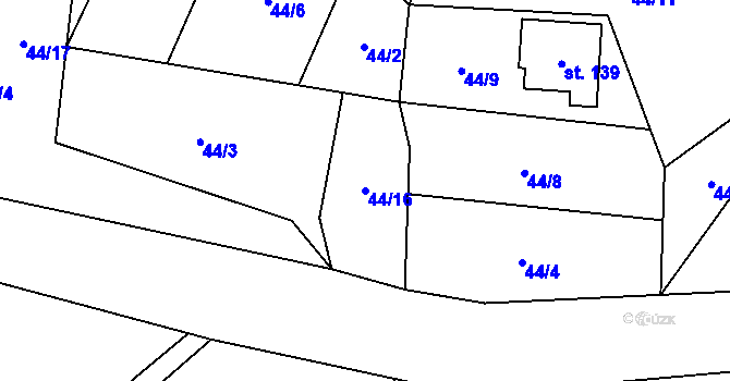 Parcela st. 44/16 v KÚ Horní Halže, Katastrální mapa
