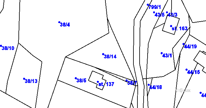 Parcela st. 38/14 v KÚ Horní Halže, Katastrální mapa