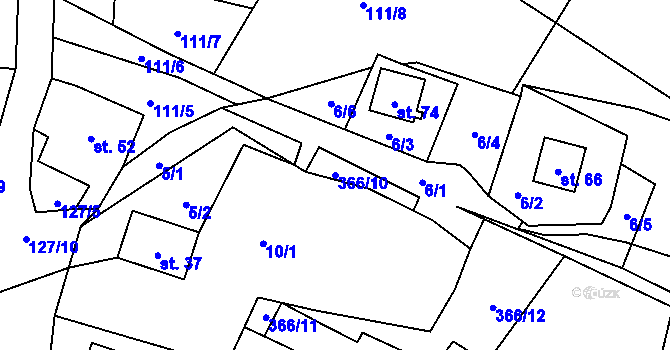 Parcela st. 366/10 v KÚ Kamenné, Katastrální mapa