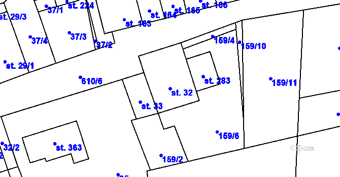 Parcela st. 32 v KÚ Měděnec, Katastrální mapa