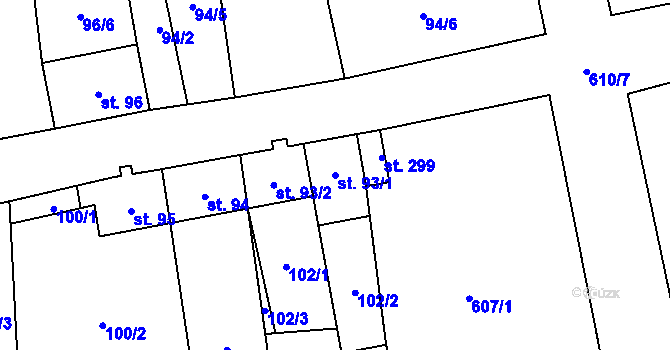 Parcela st. 93/1 v KÚ Měděnec, Katastrální mapa