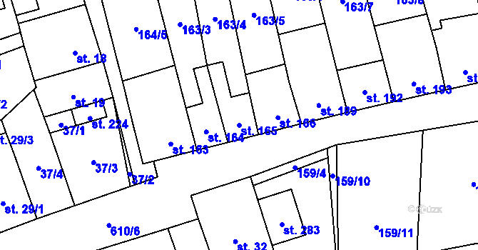 Parcela st. 165 v KÚ Měděnec, Katastrální mapa