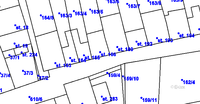 Parcela st. 166 v KÚ Měděnec, Katastrální mapa