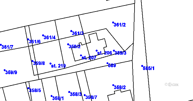 Parcela st. 206 v KÚ Měděnec, Katastrální mapa