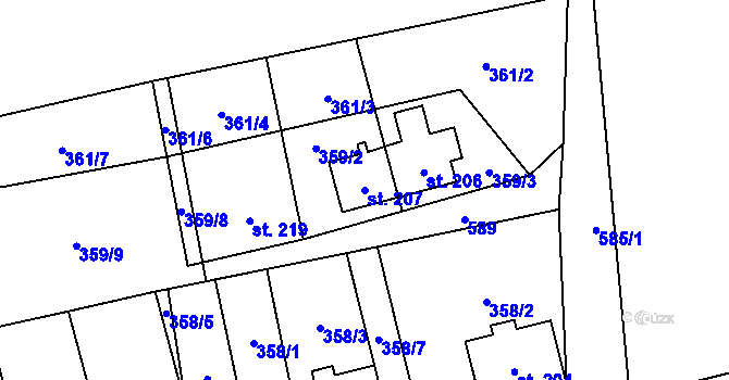 Parcela st. 207 v KÚ Měděnec, Katastrální mapa
