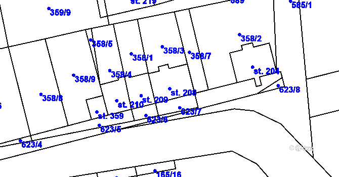 Parcela st. 208 v KÚ Měděnec, Katastrální mapa