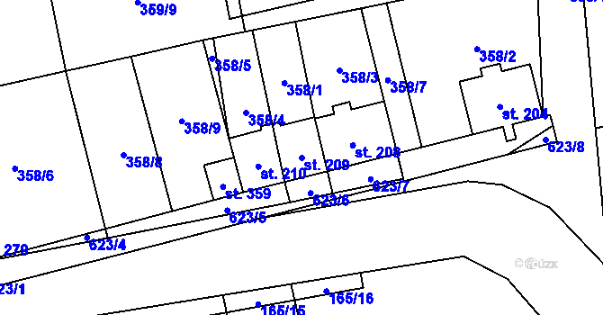Parcela st. 209 v KÚ Měděnec, Katastrální mapa