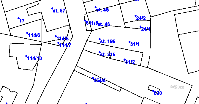 Parcela st. 215 v KÚ Měděnec, Katastrální mapa