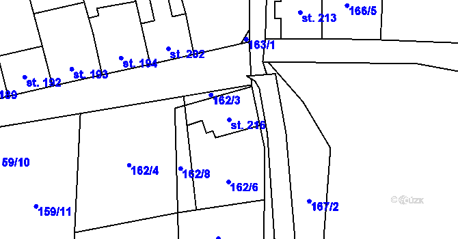 Parcela st. 216 v KÚ Měděnec, Katastrální mapa