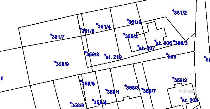 Parcela st. 219 v KÚ Měděnec, Katastrální mapa