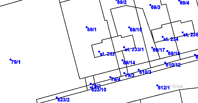 Parcela st. 232 v KÚ Měděnec, Katastrální mapa