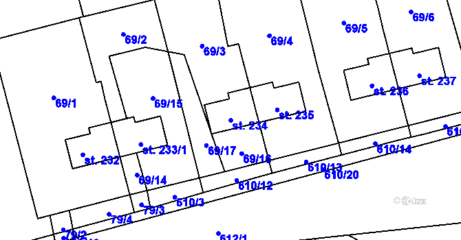 Parcela st. 234 v KÚ Měděnec, Katastrální mapa