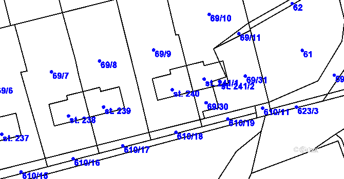 Parcela st. 240 v KÚ Měděnec, Katastrální mapa