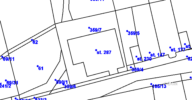 Parcela st. 287 v KÚ Měděnec, Katastrální mapa
