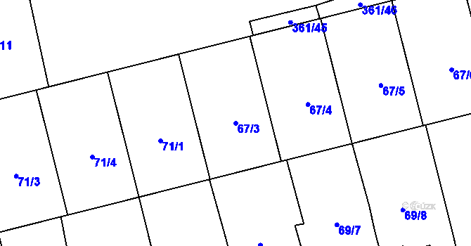 Parcela st. 67/3 v KÚ Měděnec, Katastrální mapa