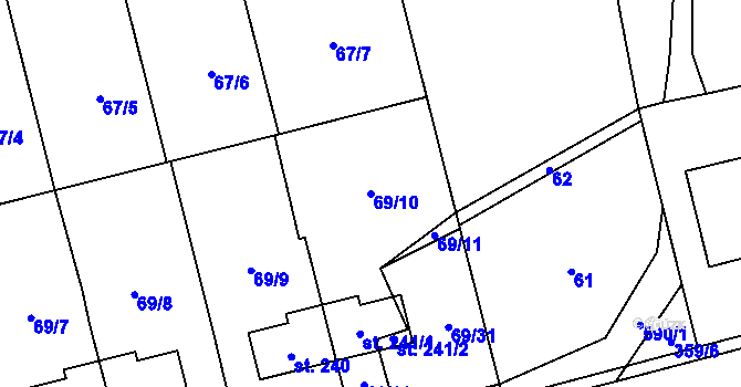 Parcela st. 69/10 v KÚ Měděnec, Katastrální mapa