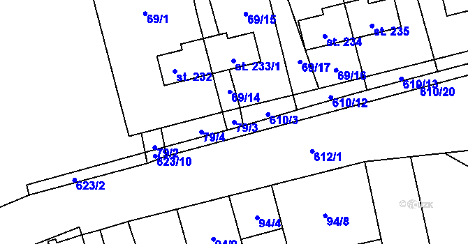 Parcela st. 79/3 v KÚ Měděnec, Katastrální mapa