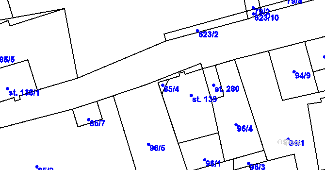 Parcela st. 85/4 v KÚ Měděnec, Katastrální mapa