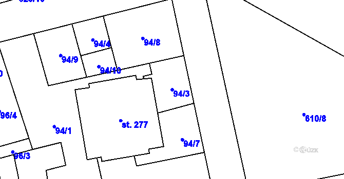 Parcela st. 94/3 v KÚ Měděnec, Katastrální mapa