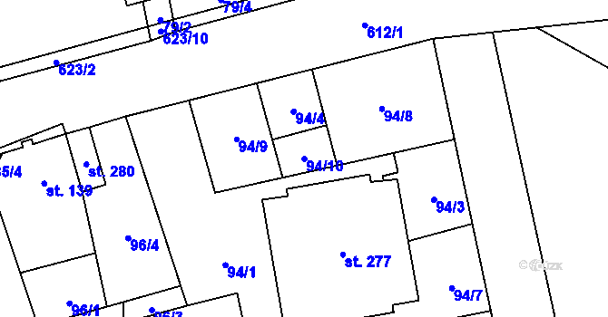 Parcela st. 94/10 v KÚ Měděnec, Katastrální mapa