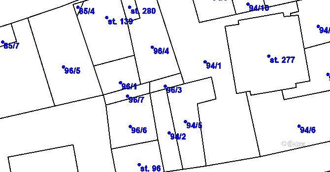Parcela st. 96/3 v KÚ Měděnec, Katastrální mapa