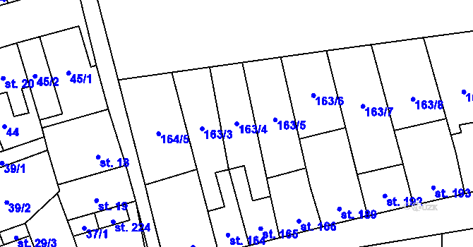Parcela st. 163/4 v KÚ Měděnec, Katastrální mapa