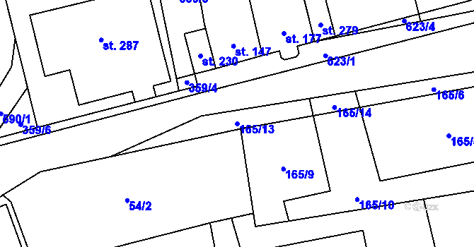 Parcela st. 165/13 v KÚ Měděnec, Katastrální mapa