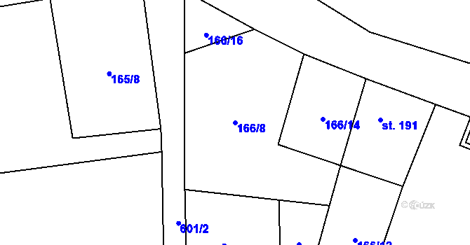 Parcela st. 166/8 v KÚ Měděnec, Katastrální mapa