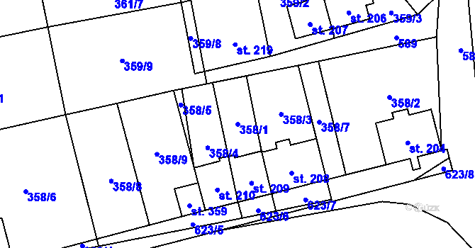 Parcela st. 358/1 v KÚ Měděnec, Katastrální mapa