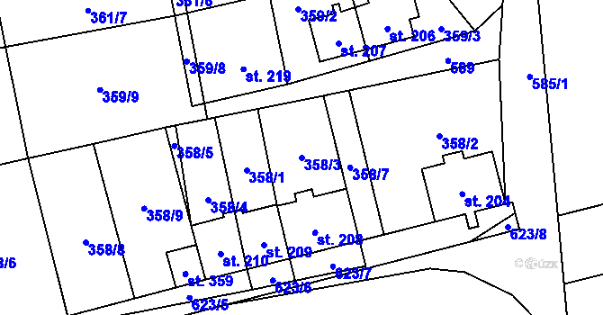 Parcela st. 358/3 v KÚ Měděnec, Katastrální mapa