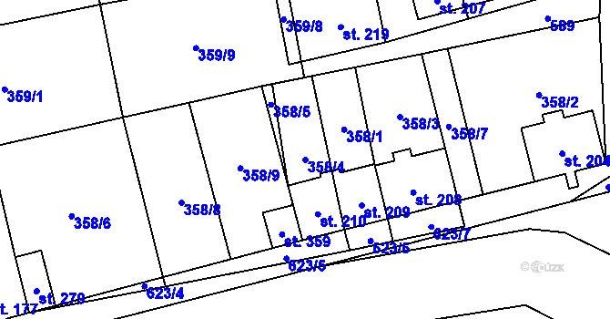 Parcela st. 358/4 v KÚ Měděnec, Katastrální mapa
