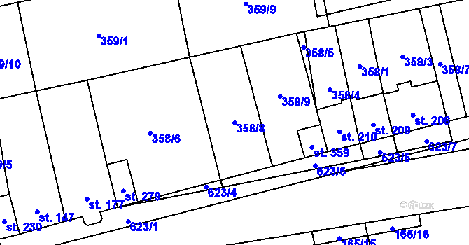 Parcela st. 358/8 v KÚ Měděnec, Katastrální mapa