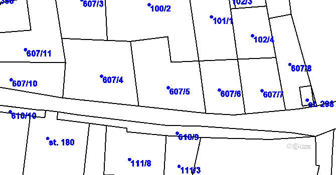 Parcela st. 607/5 v KÚ Měděnec, Katastrální mapa