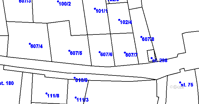 Parcela st. 607/6 v KÚ Měděnec, Katastrální mapa