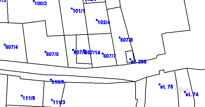 Parcela st. 607/7 v KÚ Měděnec, Katastrální mapa