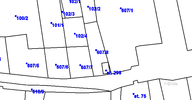 Parcela st. 607/8 v KÚ Měděnec, Katastrální mapa