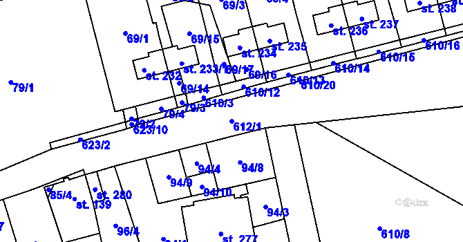 Parcela st. 612/1 v KÚ Měděnec, Katastrální mapa