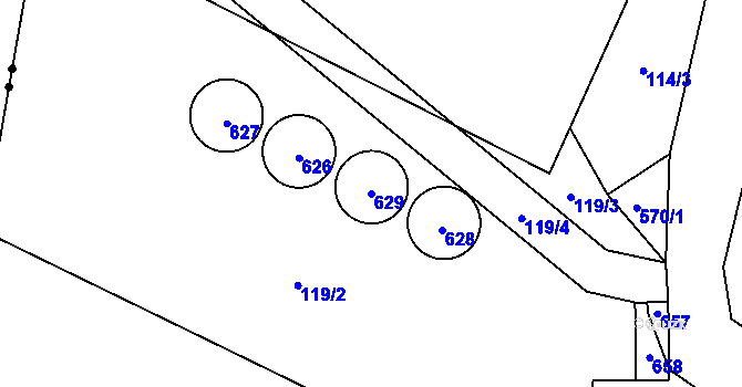 Parcela st. 629 v KÚ Měděnec, Katastrální mapa
