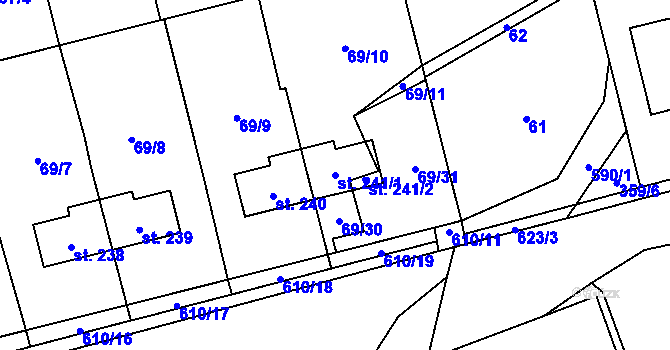 Parcela st. 241/1 v KÚ Měděnec, Katastrální mapa