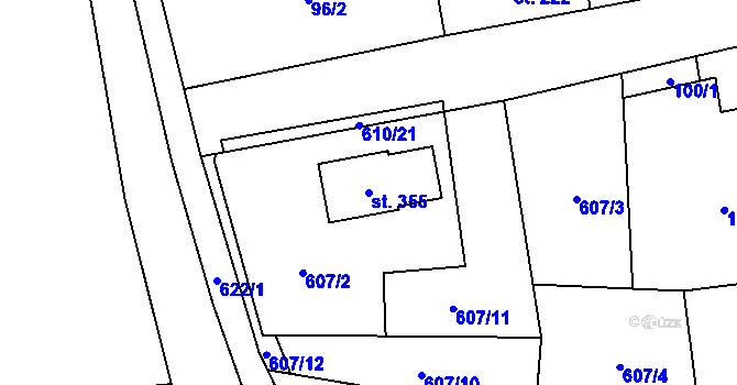 Parcela st. 355 v KÚ Měděnec, Katastrální mapa