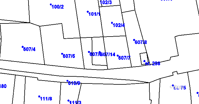 Parcela st. 607/14 v KÚ Měděnec, Katastrální mapa