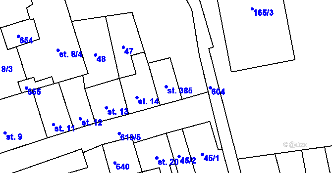 Parcela st. 385 v KÚ Měděnec, Katastrální mapa