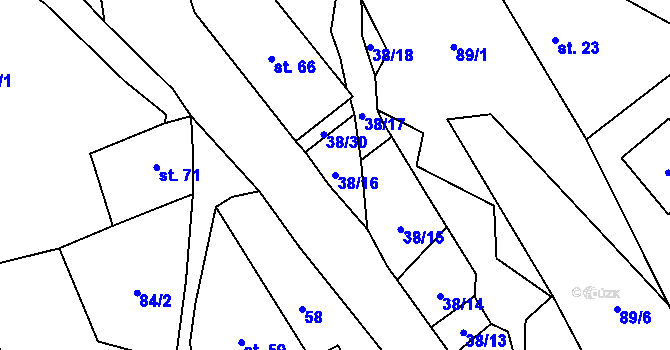 Parcela st. 38/16 v KÚ Vykmanov u Měděnce, Katastrální mapa