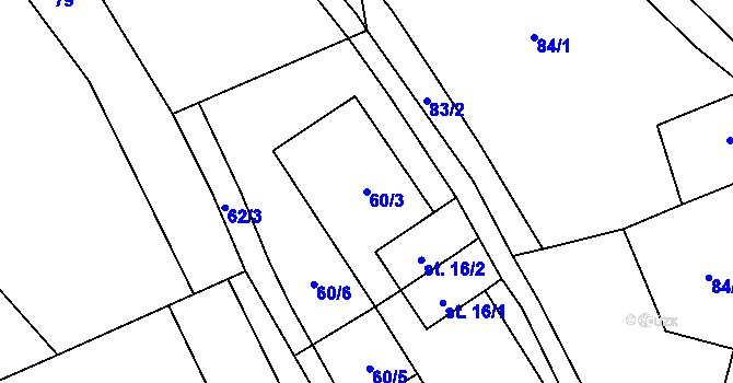 Parcela st. 60/3 v KÚ Vykmanov u Měděnce, Katastrální mapa