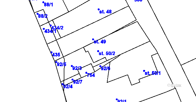Parcela st. 50/2 v KÚ Medlešice, Katastrální mapa