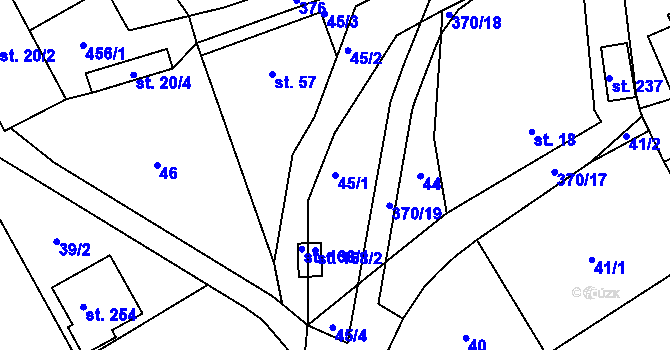 Parcela st. 45/1 v KÚ Medlešice, Katastrální mapa