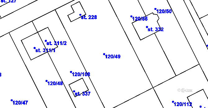 Parcela st. 120/49 v KÚ Medlešice, Katastrální mapa